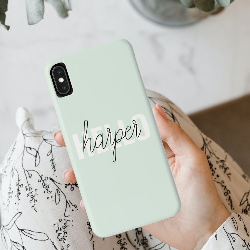 Modern Pastel Mint Hello And You Name iPhone XS Max Case