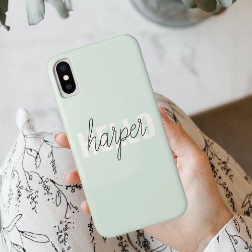 Modern Pastel Mint Hello And You Name iPhone XS Case