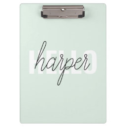 Modern Pastel Mint Hello And You Name Clipboard