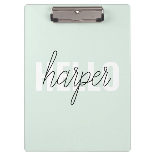 Modern Pastel Mint Hello And You Name Clipboard