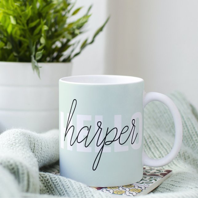 Modern Pastel Mint Hello And You Name Coffee Mug (Creator Uploaded)