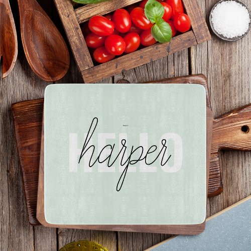 Modern Pastel Mint Hello And You Name Cutting Board