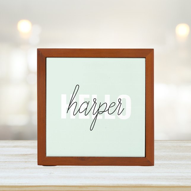 Modern Pastel Mint Hello And You Name Desk Organizer (Creator Uploaded)