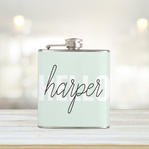 Modern Pastel Mint Hello And You Name Flask
