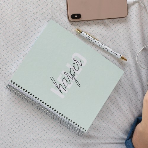 Modern Pastel Mint Hello And You Name Notebook