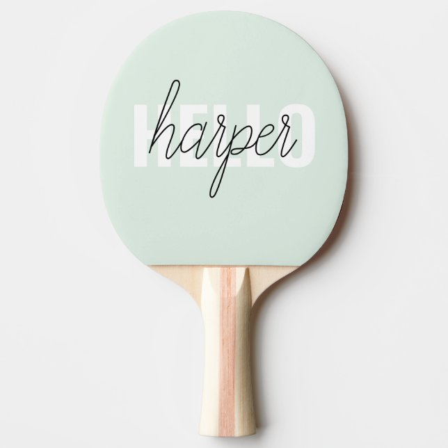 Modern Pastel Mint Hello And You Name Ping Pong Paddle (Front)