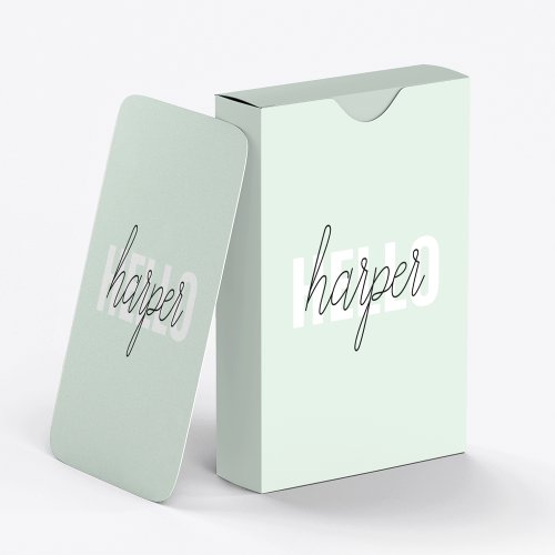 Modern Pastel Mint Hello And You Name Poker Cards