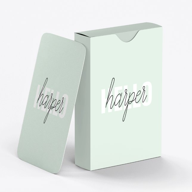 Modern Pastel Mint Hello And You Name Poker Cards (Creator Uploaded)
