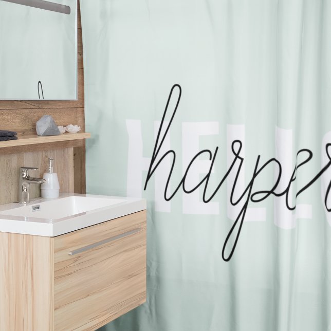 Modern Pastel Mint Hello And You Name Shower Curtain (Creator Uploaded)