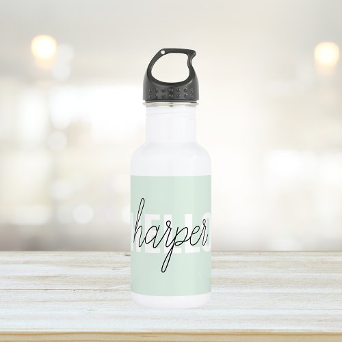 Modern Pastel Mint Hello And You Name Stainless Steel Water Bottle