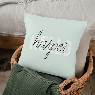 Modern Pastel Mint Hello And You Name Throw Pillow