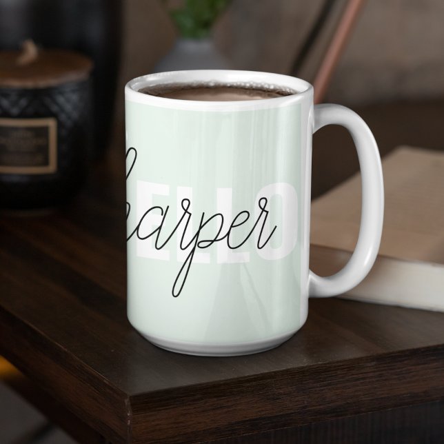 Modern Pastel Mint Hello And You Name Two-Tone Coffee Mug (Creator Uploaded)
