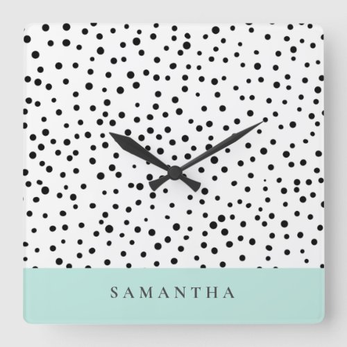 Modern Pastel Mint Simple With Personalized Name Square Wall Clock