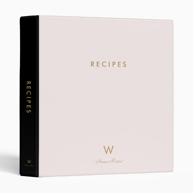 Modern Pastel Monogram Recipe 3 Ring Binder (Front/Spine)