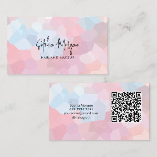 Modern Pastel Mosaic Hair and Makeup Artist QR Cod Business Card
