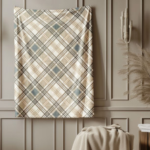 Modern Pastel Neutral Geometric Ivory Brown Blue Fleece Blanket