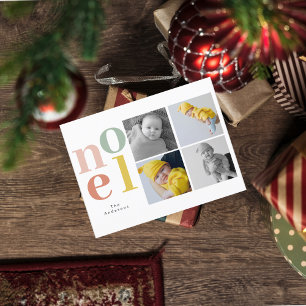 Modern Pastel NOEL Christmas Collage Photo Postcard