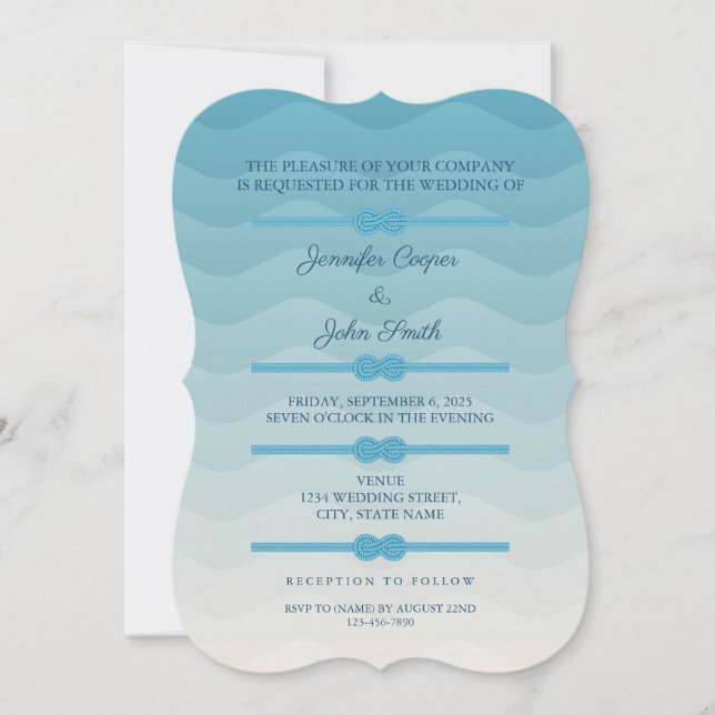 Modern Pastel Ombre blue Wave Wedding Invitation (Front)