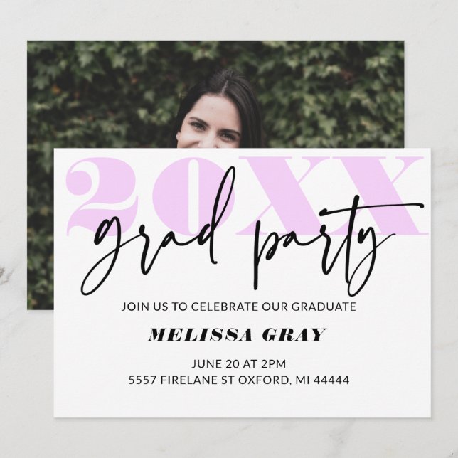 Modern Pastel Ombre Grad Party invitation Lilac (Front/Back)