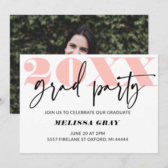 Modern Pastel Ombre Grad Party invitation Pink (Front/Back)