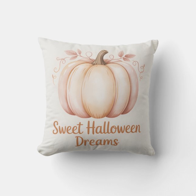 Modern Pastel Orange Halloween Pumpkin Throw Pillow (Front)