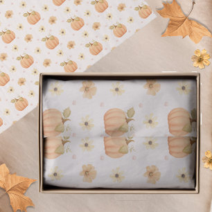 Modern Pastel Orange Pumpkin Floral Fall Pattern Tissue Paper