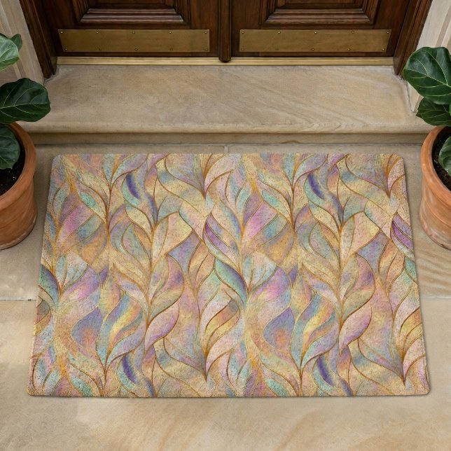Modern Pastel Pattern Coir Mat (elegant glam iridescent pastel pink purple blue abstract leaf coir mat)