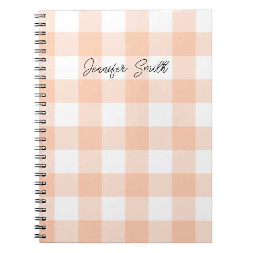 Modern Pastel Peach and White Gingham Check Notebook