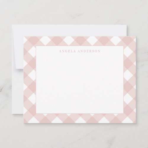 Modern Pastel Peach Coral Pink Gingham Plaid Check Note Card