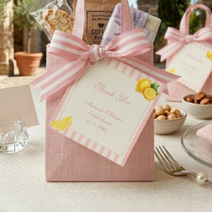 Modern Pastel Peach Lemon Stripes Bridal Shower Favor Tags