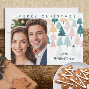 Modern Pastel Pine Trees Custom Photo Christmas Holiday Card