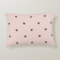 Modern Pastel Pink And Black Hearts Pattern Accent Pillow