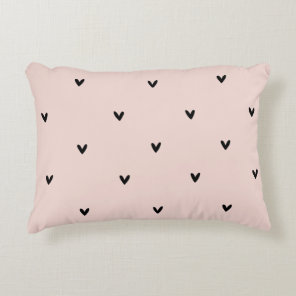 Modern Pastel Pink And Black Hearts Pattern Accent Pillow