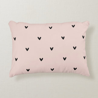 Modern Pastel Pink And Black Hearts Pattern Accent Pillow