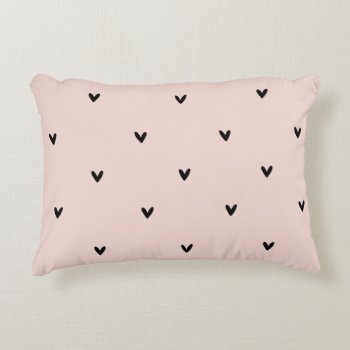 Modern Pastel Pink And Black Hearts Pattern Accent Pillow by LovePattern at Zazzle