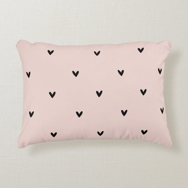 Modern Pastel Pink And Black Hearts Pattern Accent Pillow (Front)
