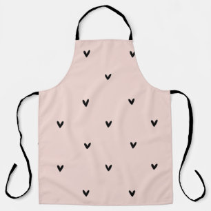 Modern Pastel Pink And Black Hearts Pattern Apron