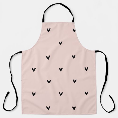 Modern Pastel Pink And Black Hearts Pattern Apron