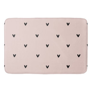 Modern Pastel Pink And Black Hearts Pattern Bath Mat