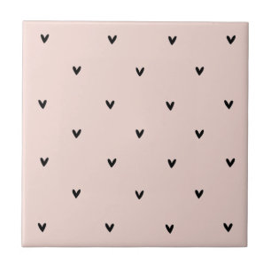 Modern Pastel Pink And Black Hearts Pattern Ceramic Tile