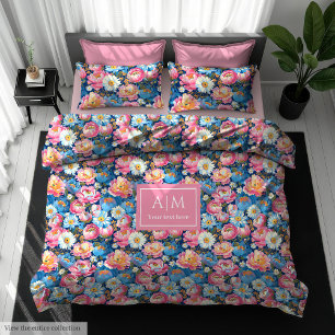 Modern pastel pink and blue gift for newlyweds duvet cover