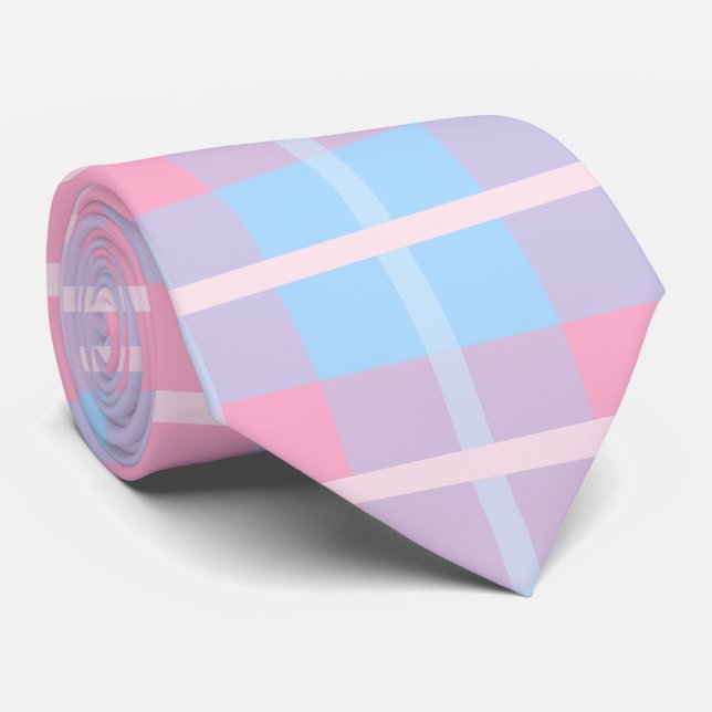 Modern Pastel Pink and Blue Mega Plaid Neck Tie (Rolled)