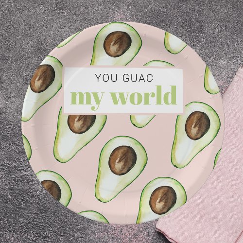 Modern Pastel Pink And Green Avocado Fun Quote  Paper Plates