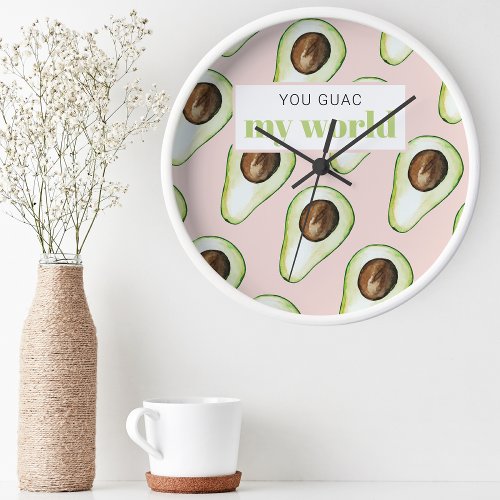 Modern Pastel Pink And Green Avocado Fun Quote Round Clock