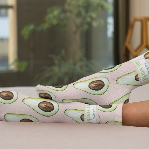 Modern Pastel Pink And Green Avocado Fun Quote Socks