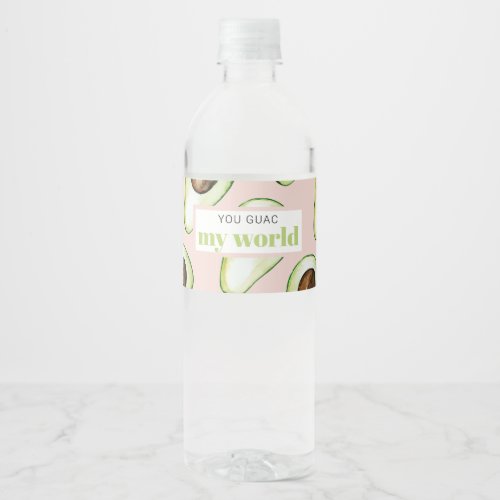 Modern Pastel Pink And Green Avocado Fun Quote  Water Bottle Label