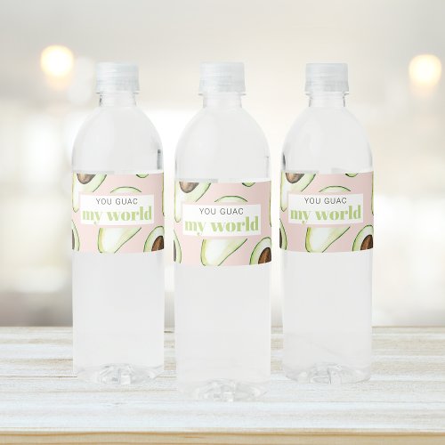 Modern Pastel Pink And Green Avocado Fun Quote  Water Bottle Label