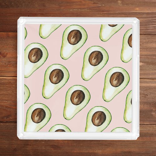 Modern Pastel Pink And Green Avocado Pattern Acrylic Tray