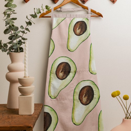 Modern Pastel Pink And Green Avocado Pattern Apron