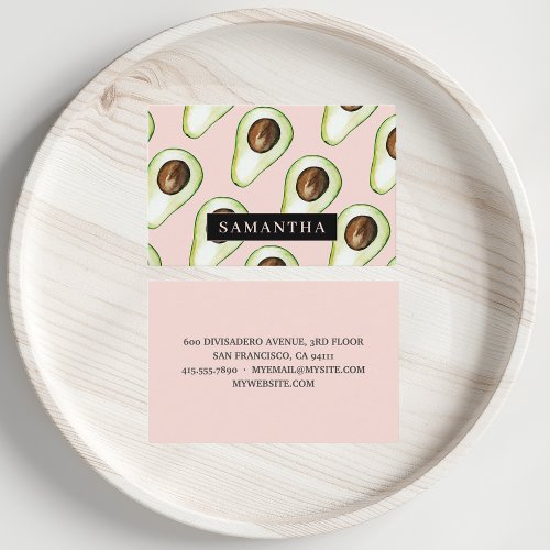 Modern Pastel Pink And Green Avocado Pattern Busin Business Card